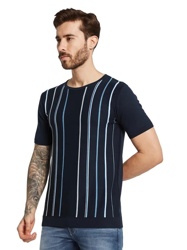 Mettle Men Round Neck Striped T-Shirt