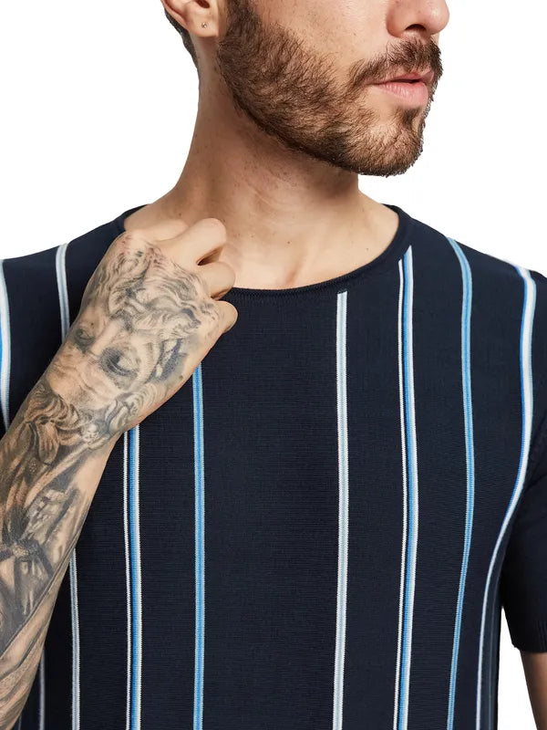 Mettle Men Round Neck Striped T-Shirt