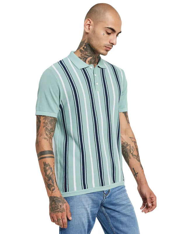 Mettle Striped Polo Collar Cotton Regular Fit Casual T-Shirt