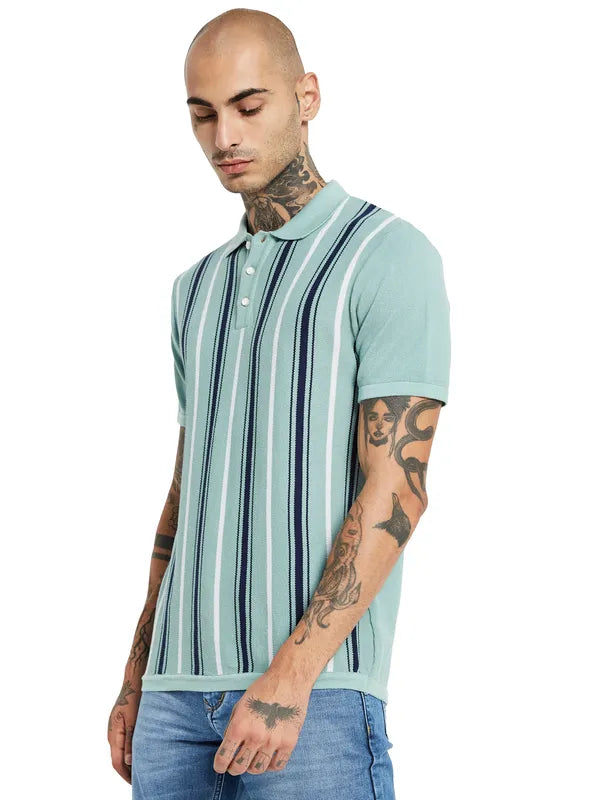 Mettle Striped Polo Collar Cotton Regular Fit Casual T-Shirt