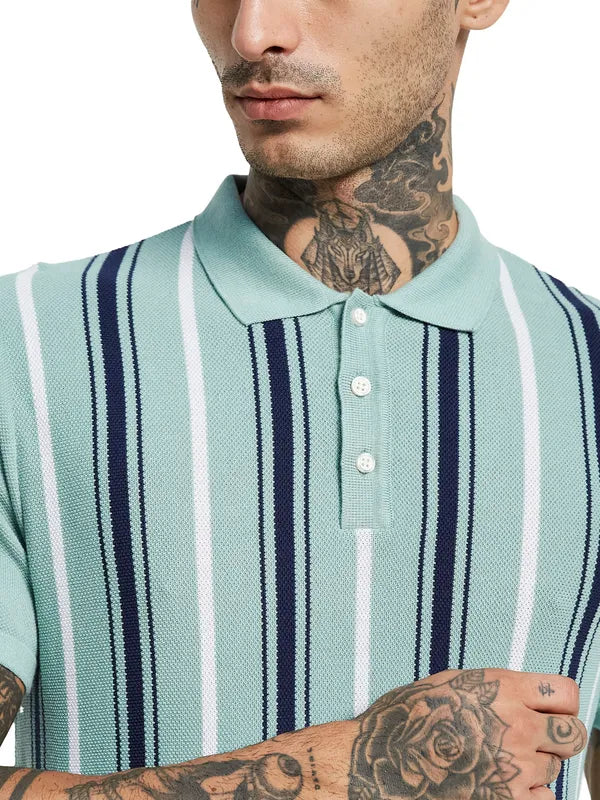 Mettle Striped Polo Collar Cotton Regular Fit Casual T-Shirt