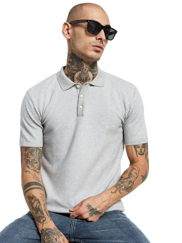 Mettle Striped Polo Collar Regular Fit Casual T-Shirt