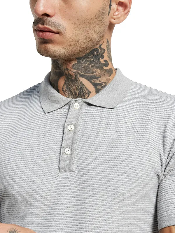 Mettle Striped Polo Collar Regular Fit Casual T-Shirt