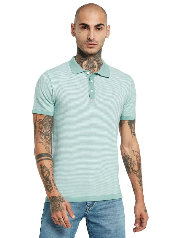 Mettle Striped Polo Collar Cotton T-Shirt