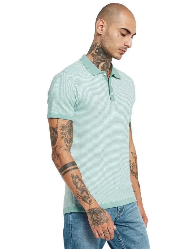 Mettle Striped Polo Collar Cotton T-Shirt