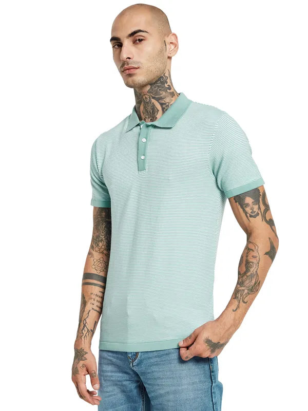 Mettle Striped Polo Collar Cotton T-Shirt