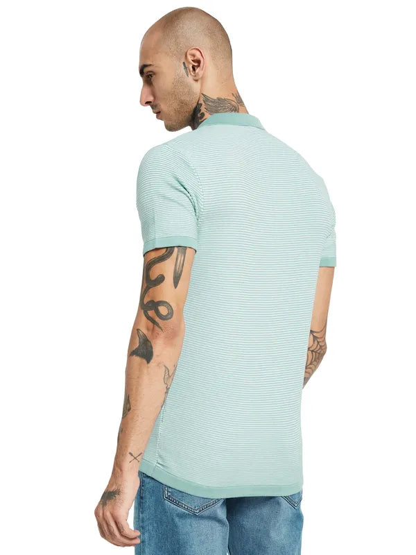 Mettle Striped Polo Collar Cotton T-Shirt