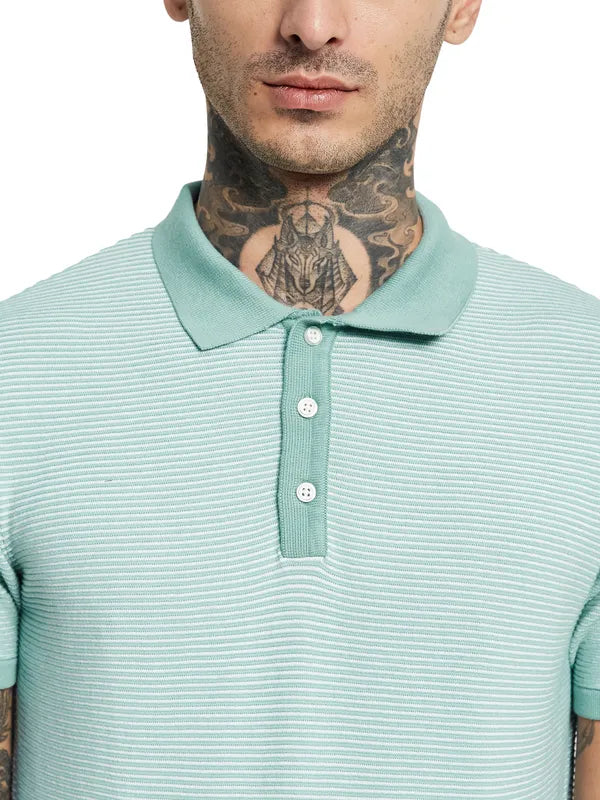 Mettle Striped Polo Collar Cotton T-Shirt