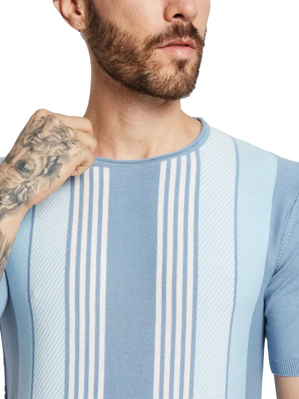 Mettle Men Round Neck Striped T-Shirt