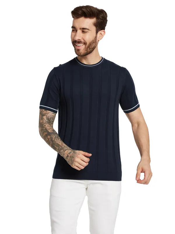 Mettle Men Self Design Round Neck T-Shirt