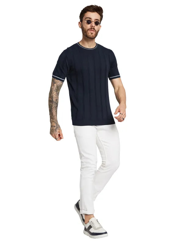 Mettle Men Self Design Round Neck T-Shirt