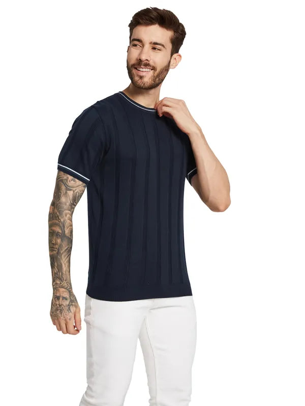 Mettle Men Self Design Round Neck T-Shirt