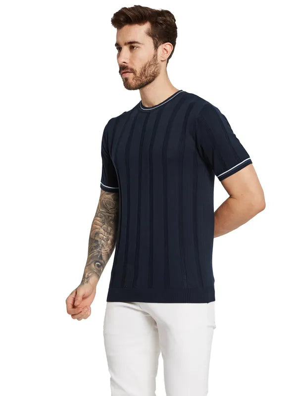 Mettle Men Self Design Round Neck T-Shirt