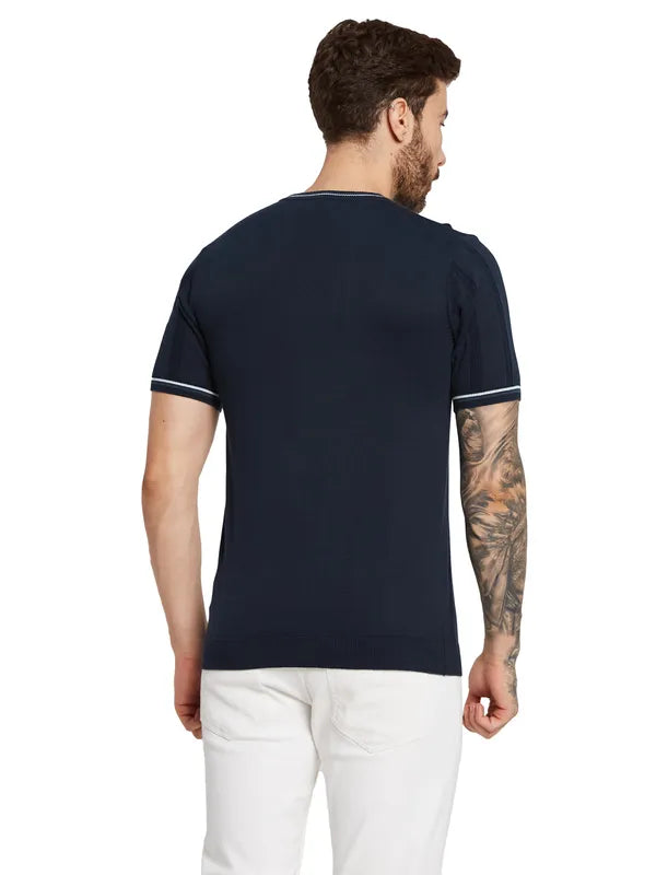 Mettle Men Self Design Round Neck T-Shirt