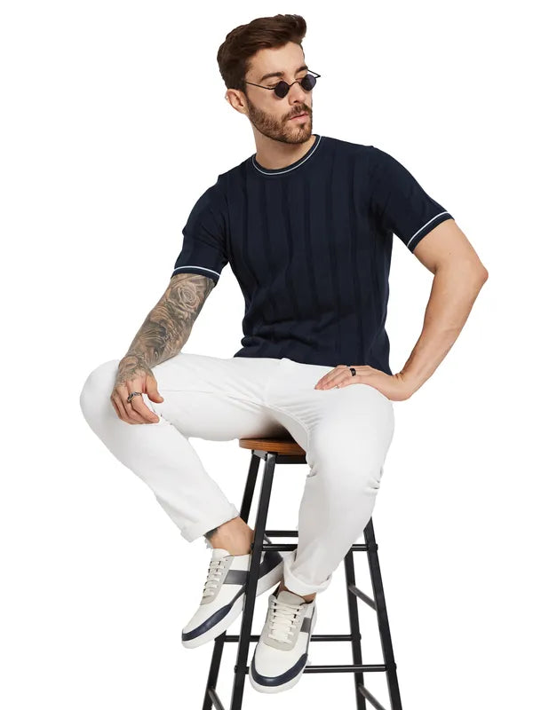 Mettle Men Self Design Round Neck T-Shirt