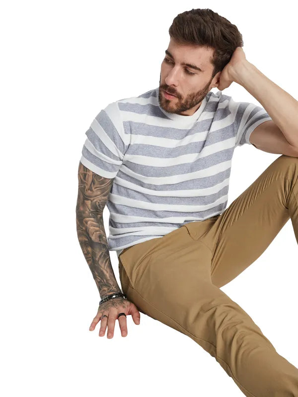 Mettle Men Round Neck Striped T-Shirt