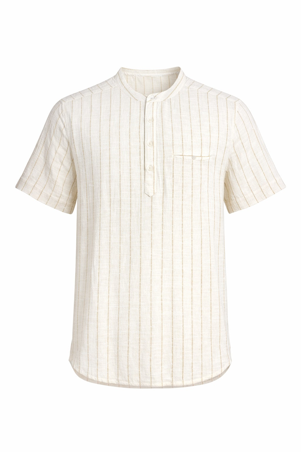 Men Natural Mandarin Collar Pockets T-shirt