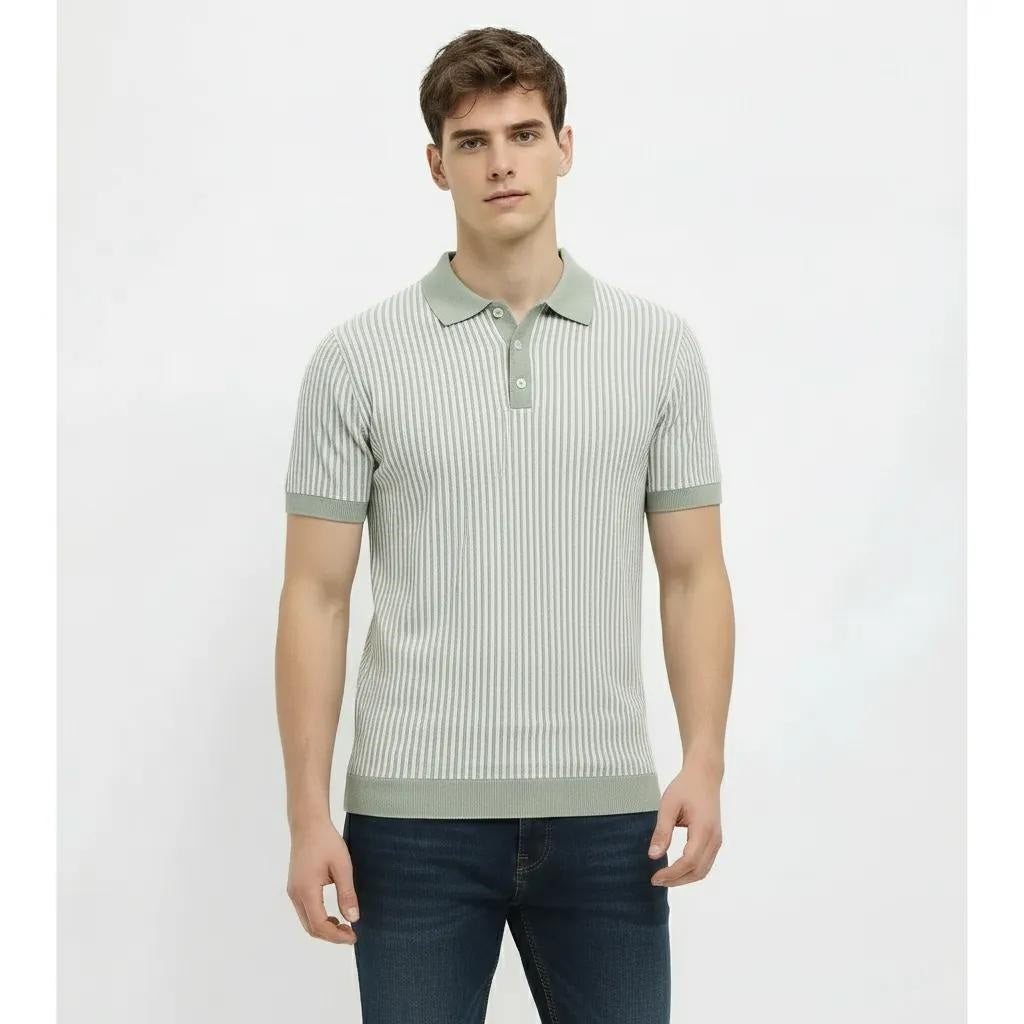 Men Desert Sage Striped Polo Collar T-shirt