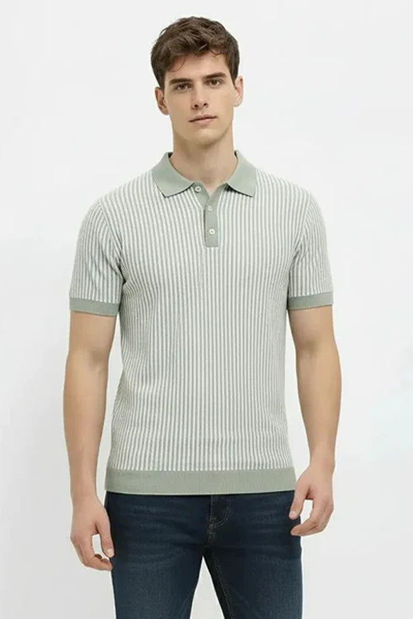 Men Striped Polo Collar T-shirt