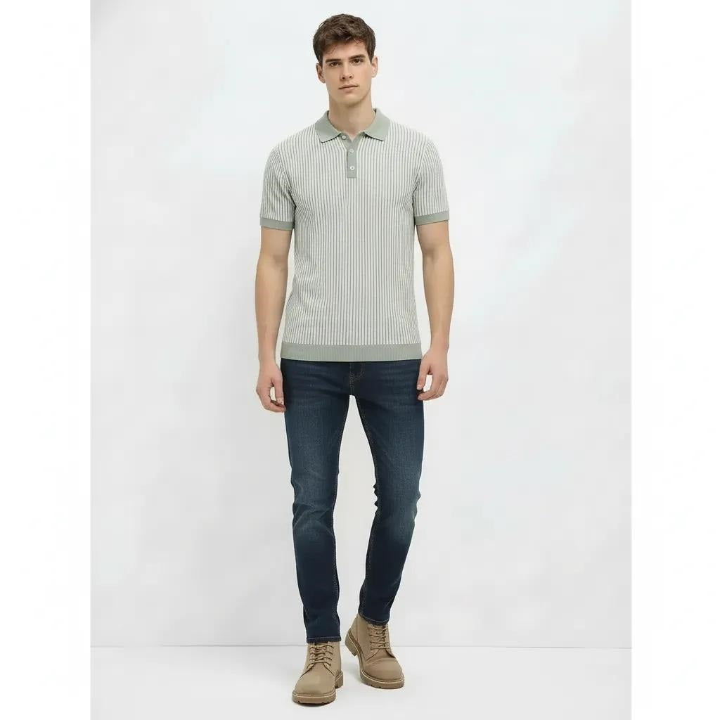 Men Desert Sage Striped Polo Collar T-shirt
