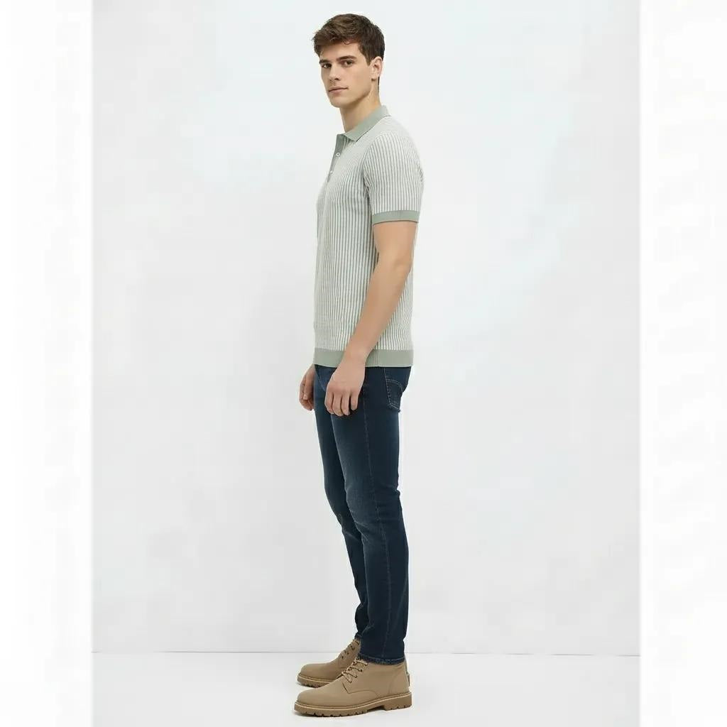 Men Desert Sage Striped Polo Collar T-shirt