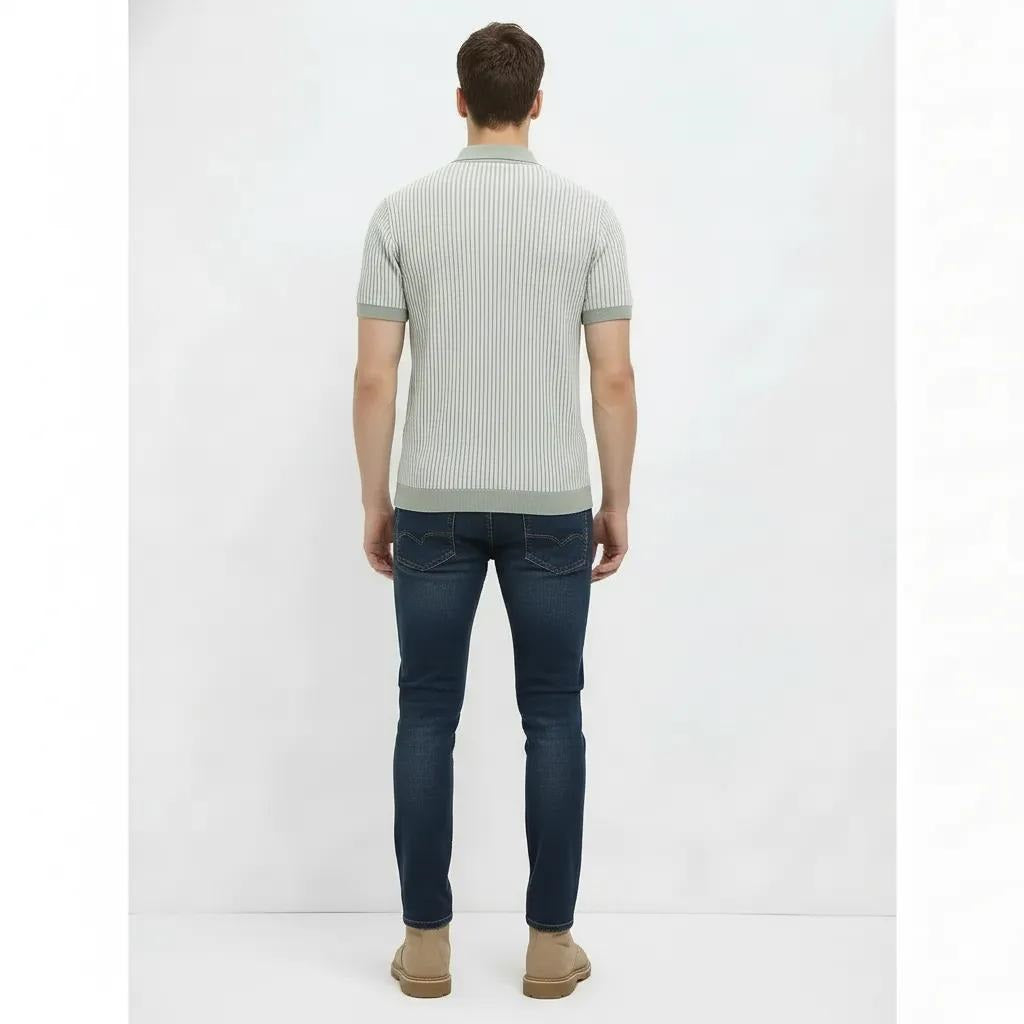 Men Desert Sage Striped Polo Collar T-shirt