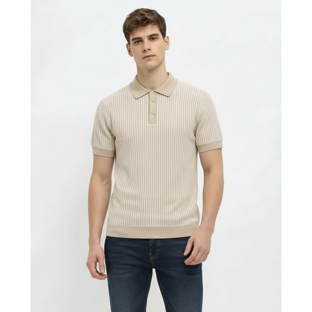 Men Light Mastic Striped Polo Collar T-shirt