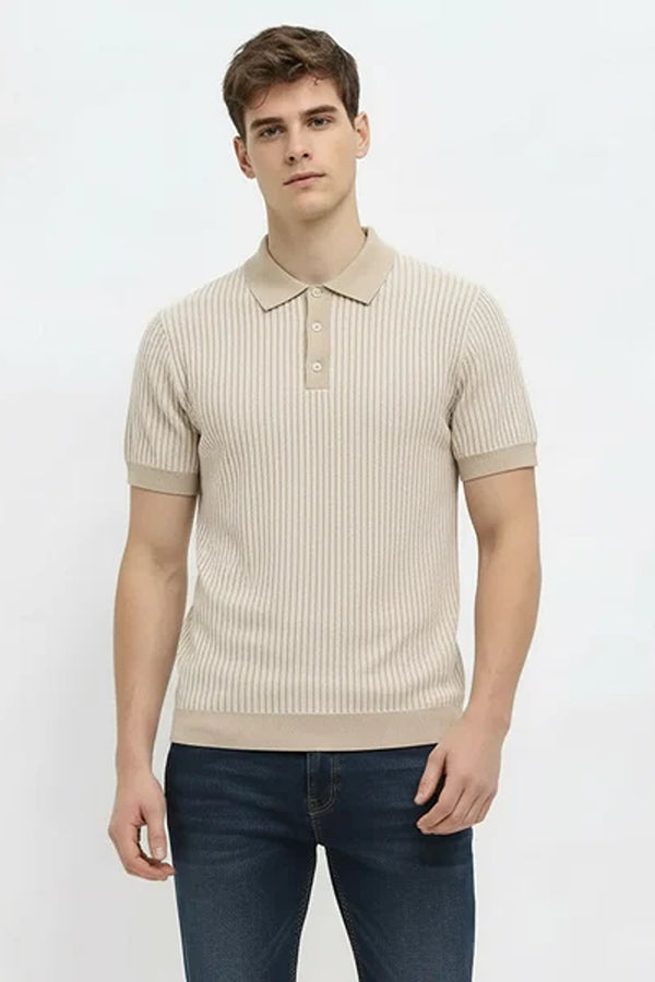 Men Striped Polo Collar T-shirt