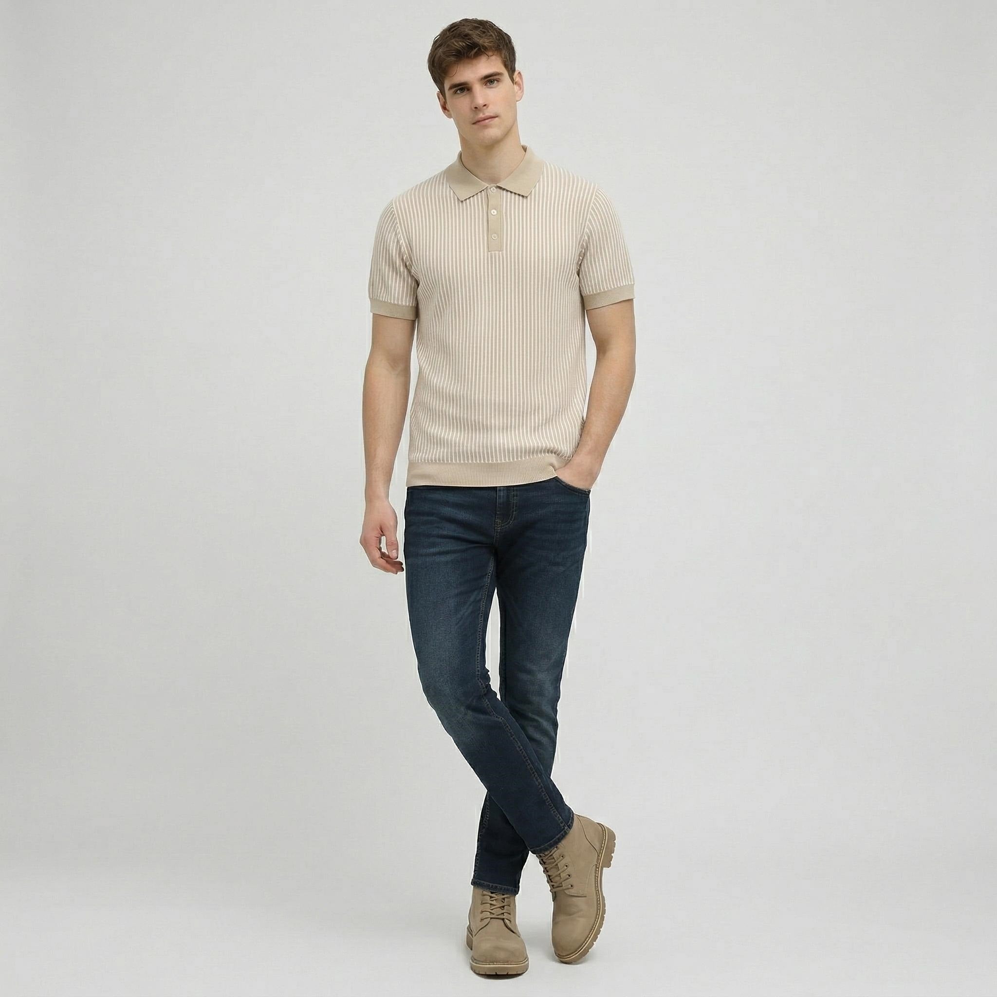 Men Striped Polo Collar T-shirt