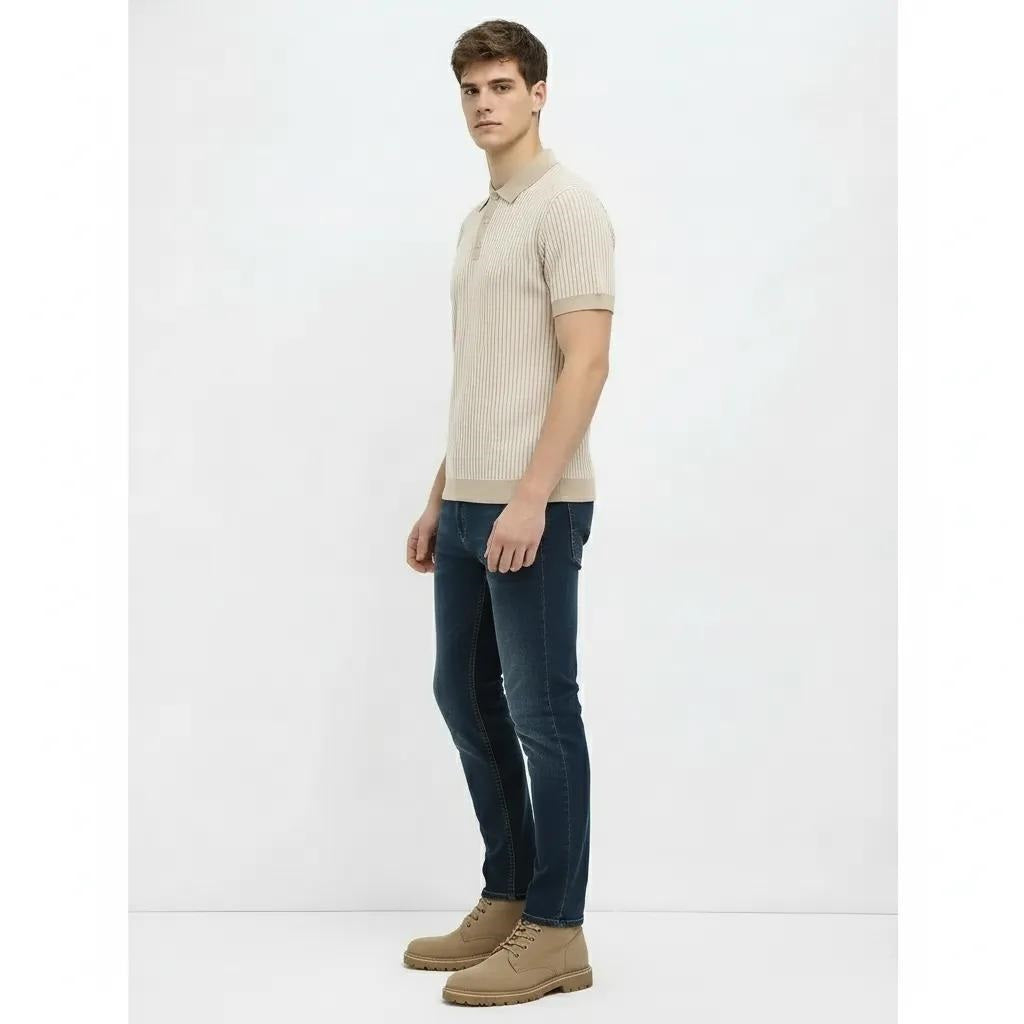 Men Light Mastic Striped Polo Collar T-shirt
