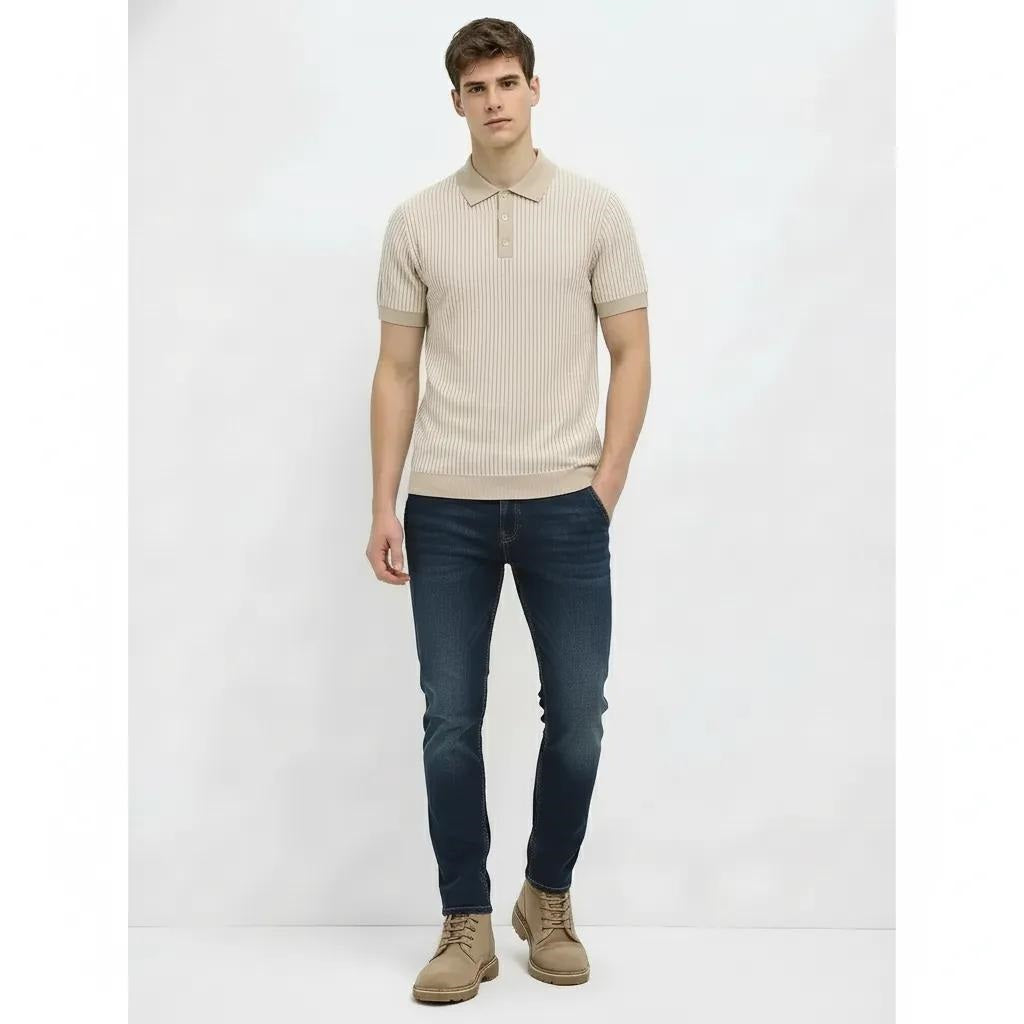 Men Light Mastic Striped Polo Collar T-shirt