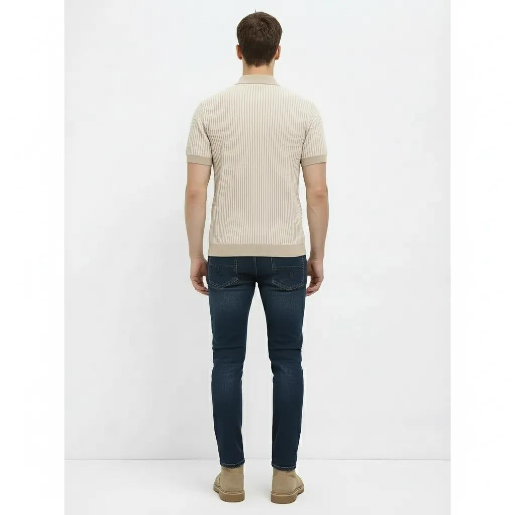 Men Light Mastic Striped Polo Collar T-shirt