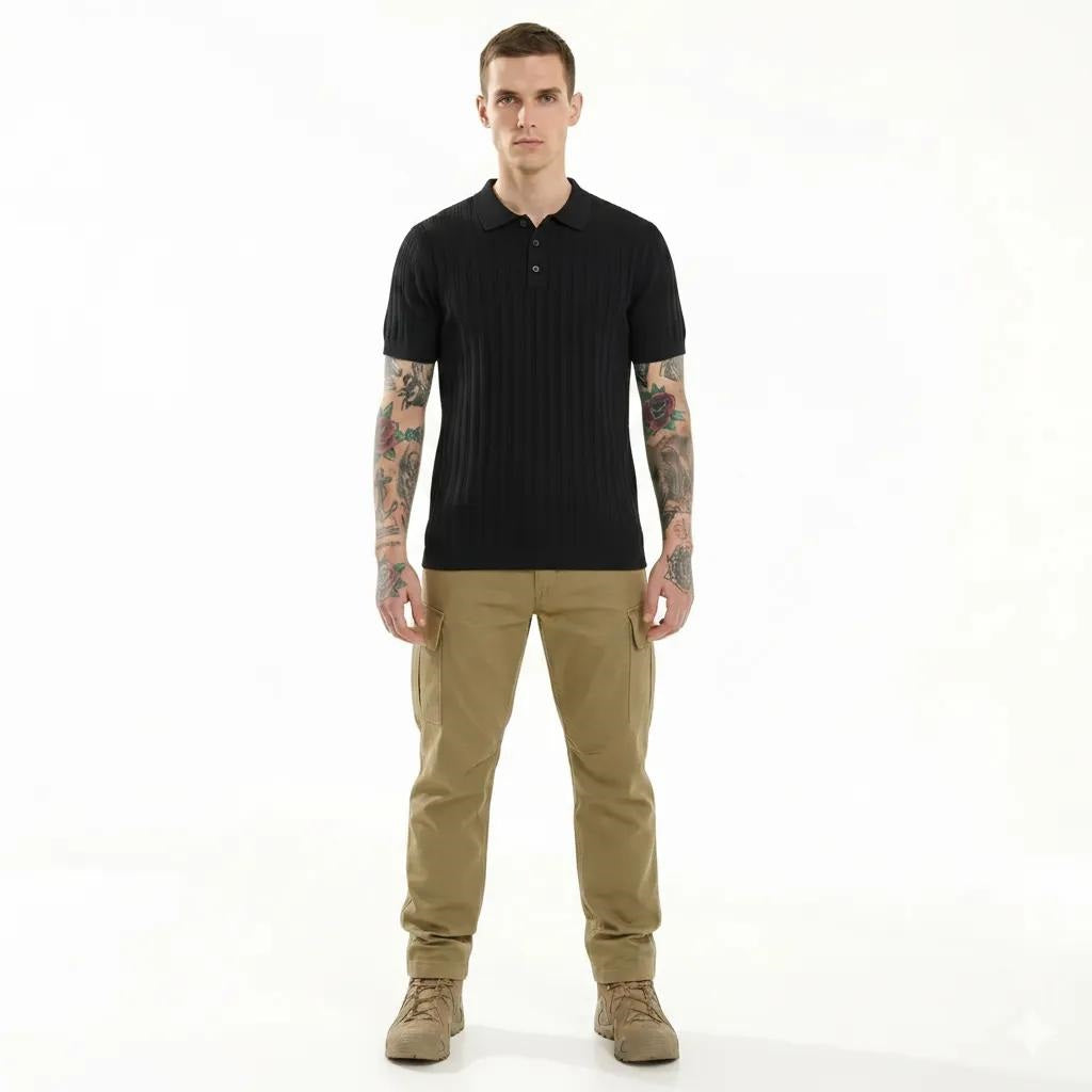 Men Black Polo Collar T-shirt