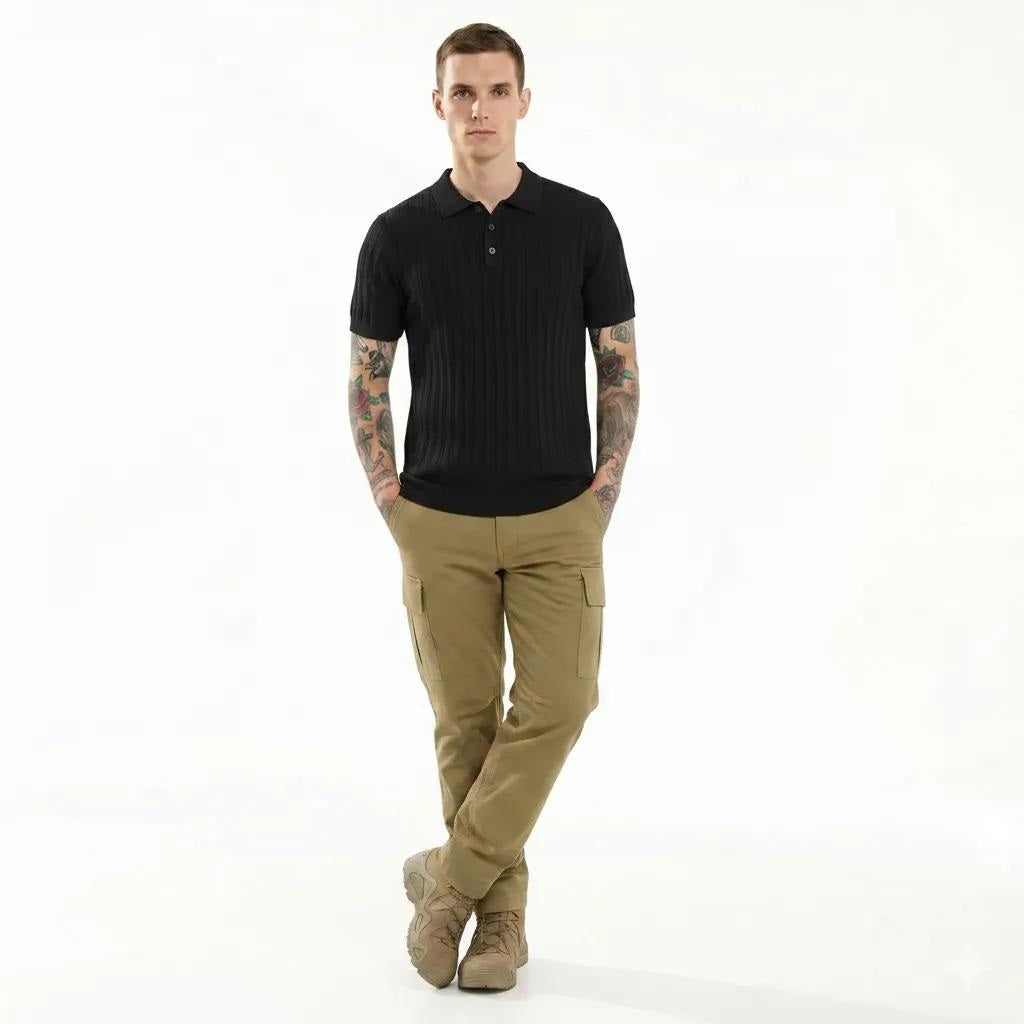 Men Black Polo Collar T-shirt