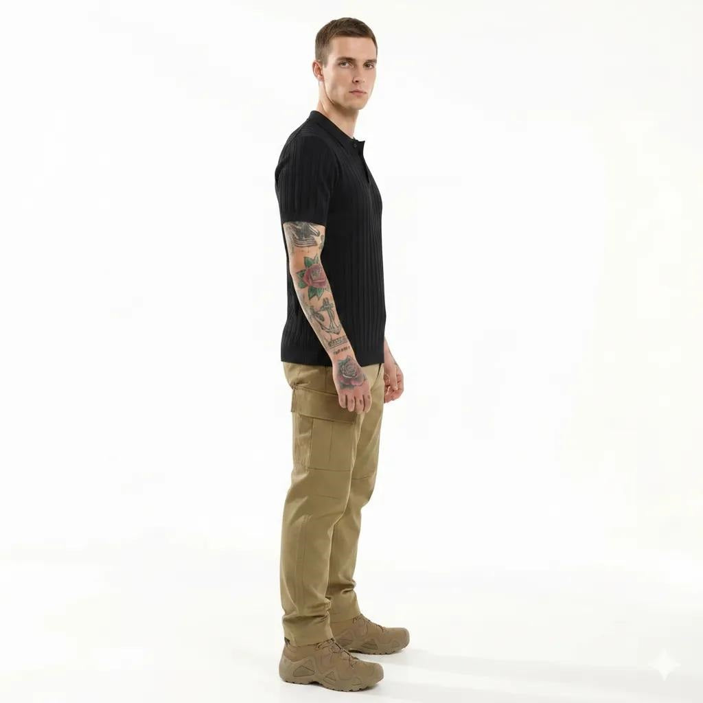 Men Black Polo Collar T-shirt