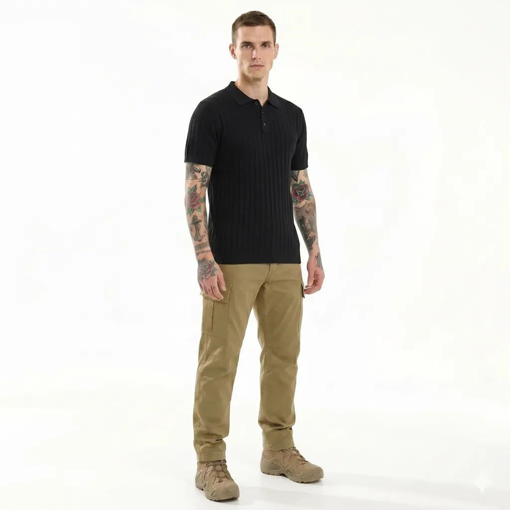 Men Black Polo Collar T-shirt