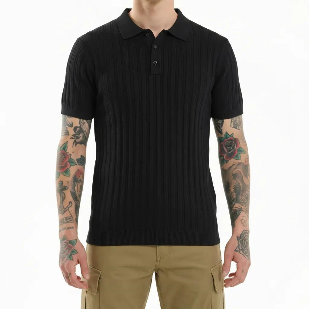 Men Black Polo Collar T-shirt