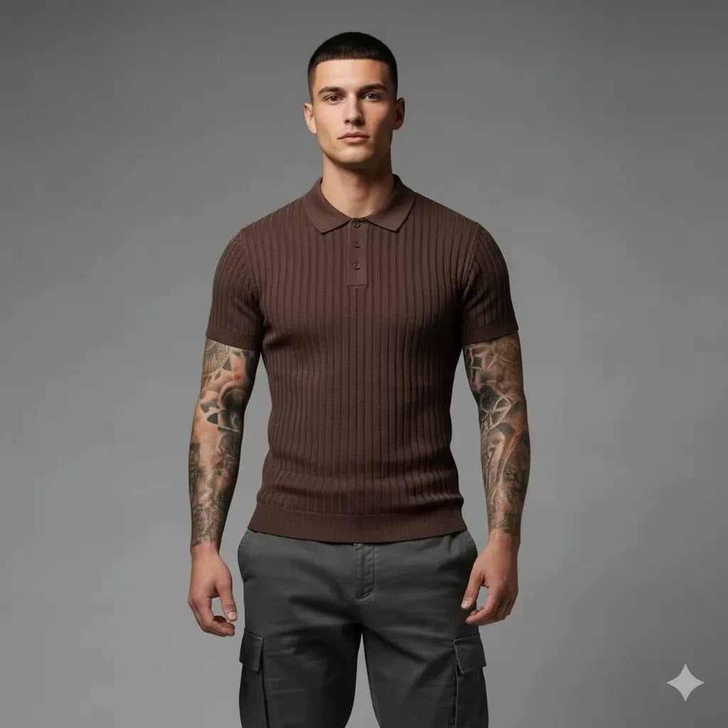 Men Tiramisu Striped Polo Collar T-shirt