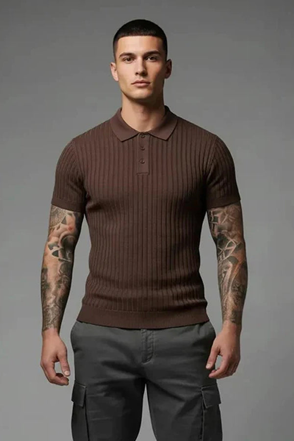 Men Striped Polo Collar T-shirt