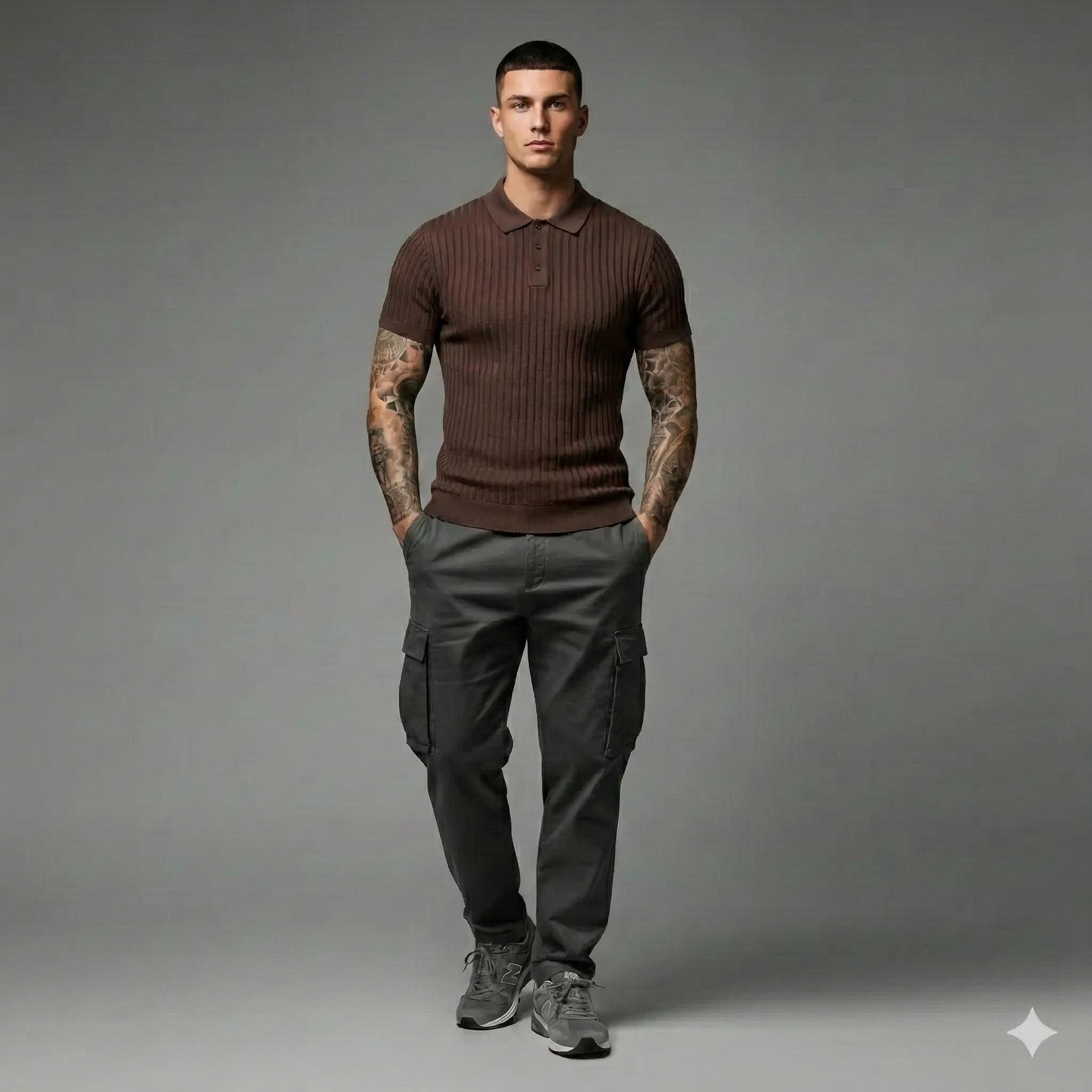 Men Tiramisu Striped Polo Collar T-shirt