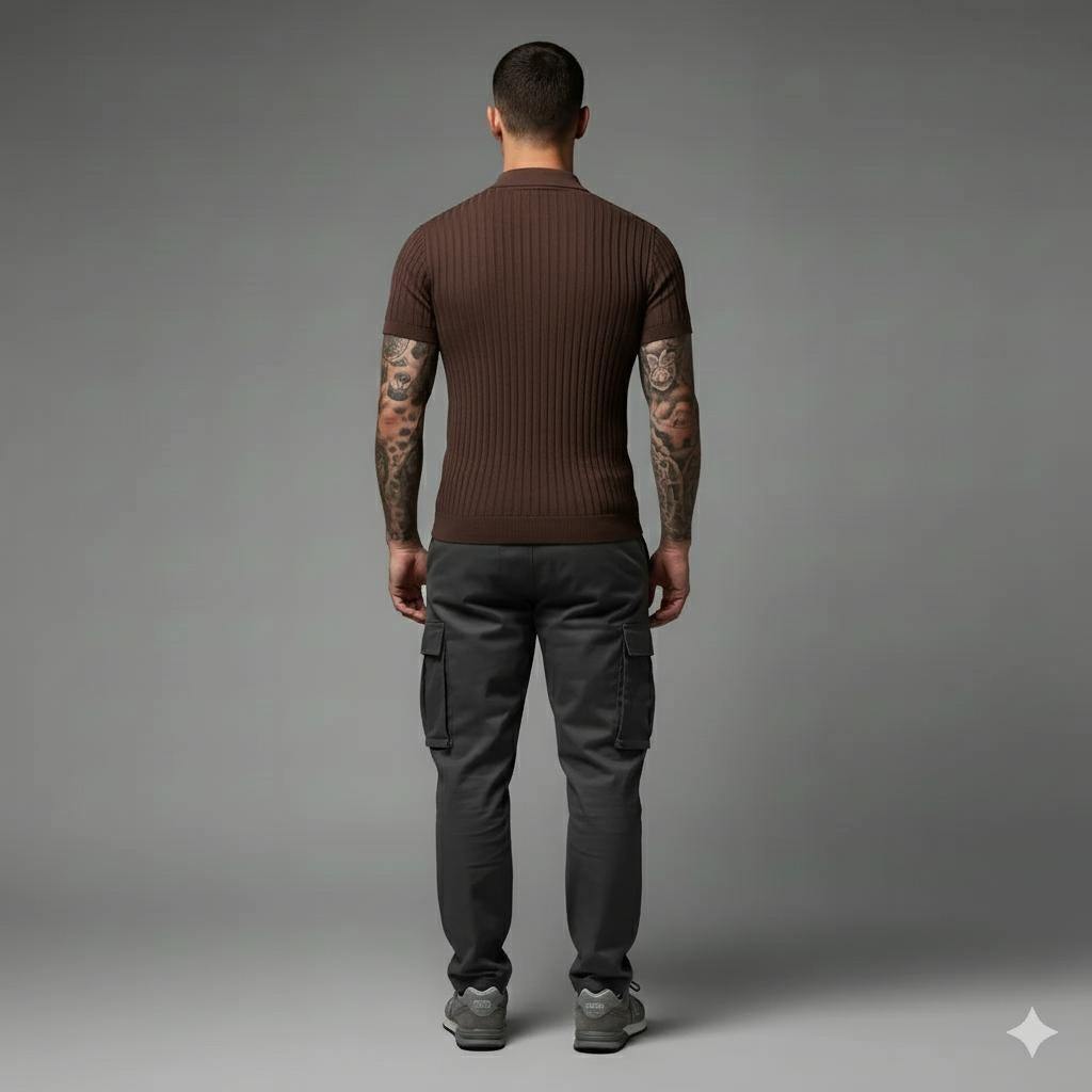 Men Tiramisu Striped Polo Collar T-shirt