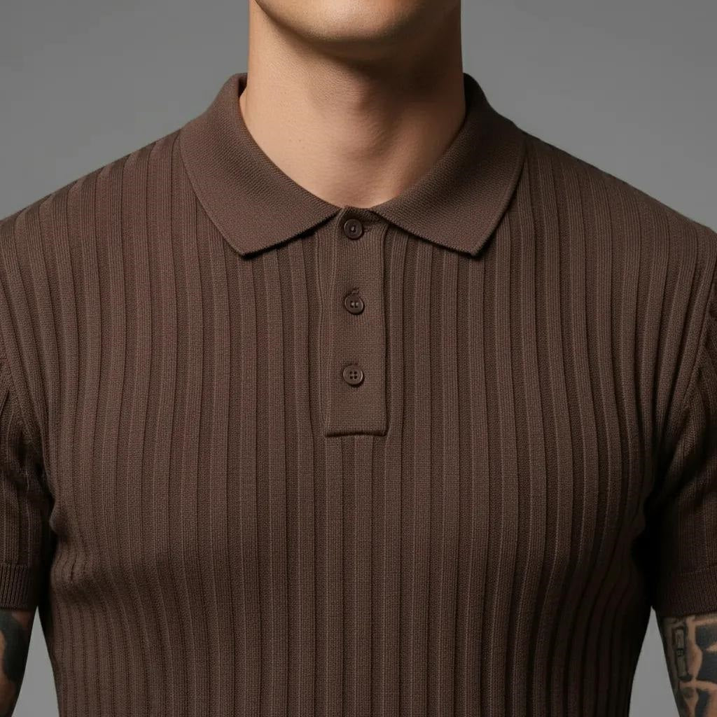 Men Tiramisu Striped Polo Collar T-shirt