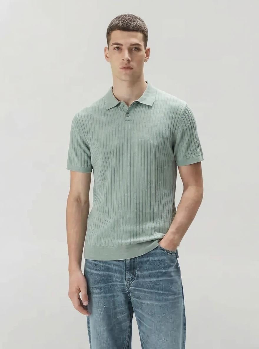 Men Fern Melange Striped Polo Collar T-shirt