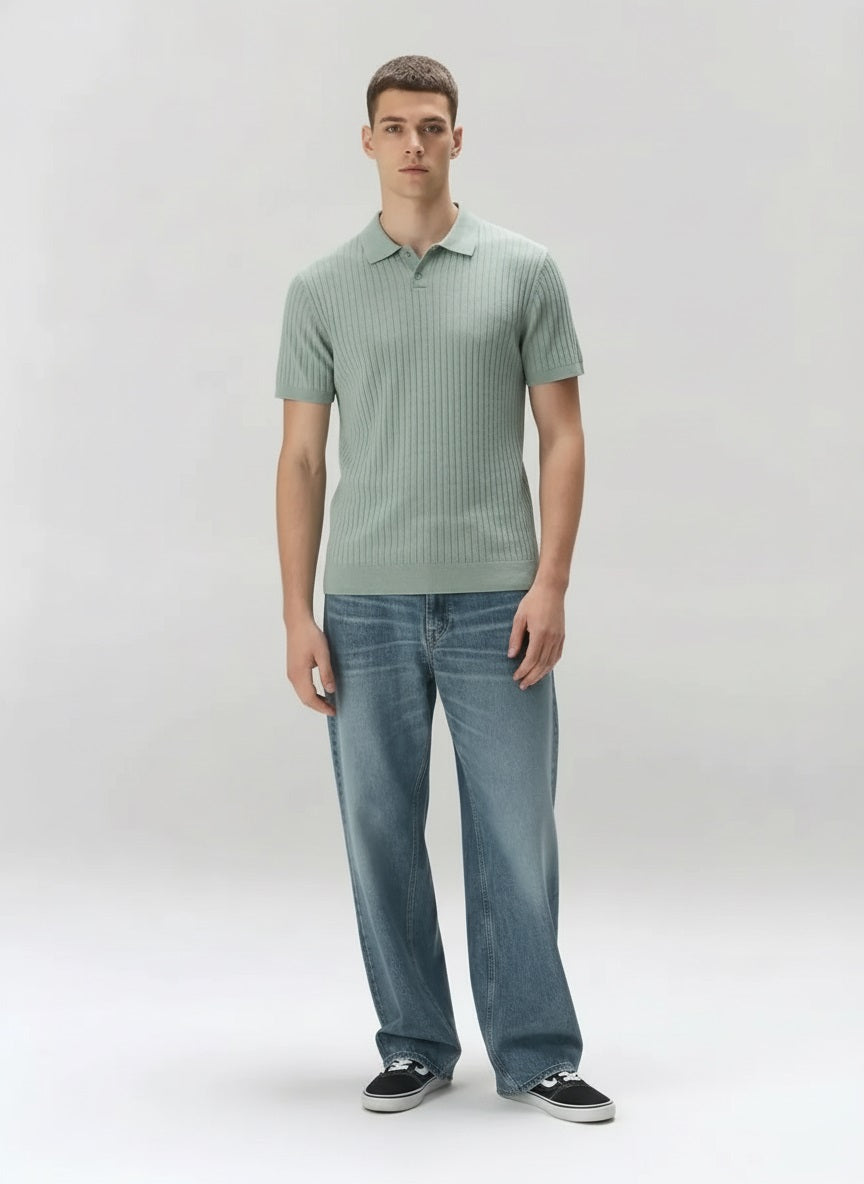 Men Fern Melange Striped Polo Collar T-shirt