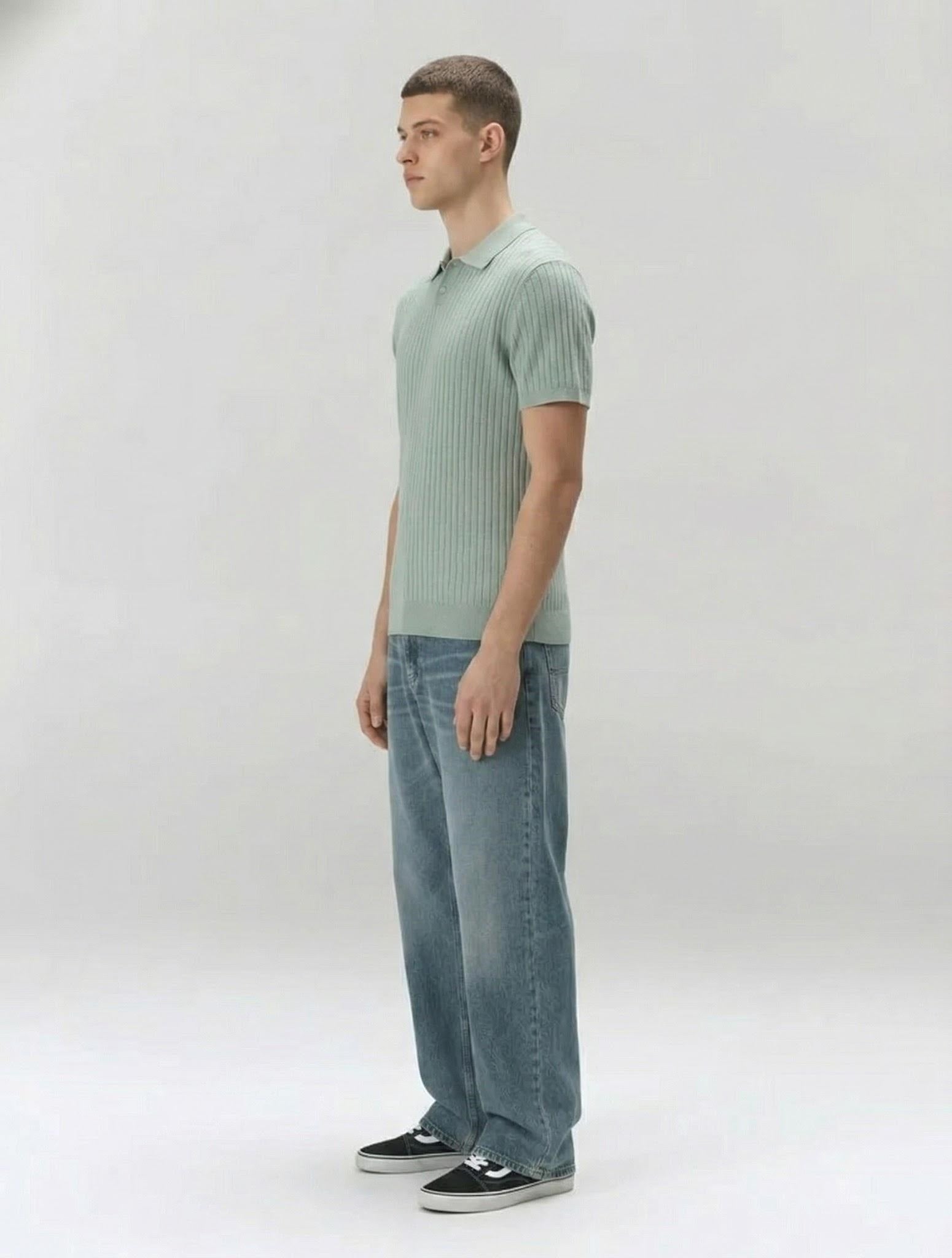 Men Fern Melange Striped Polo Collar T-shirt