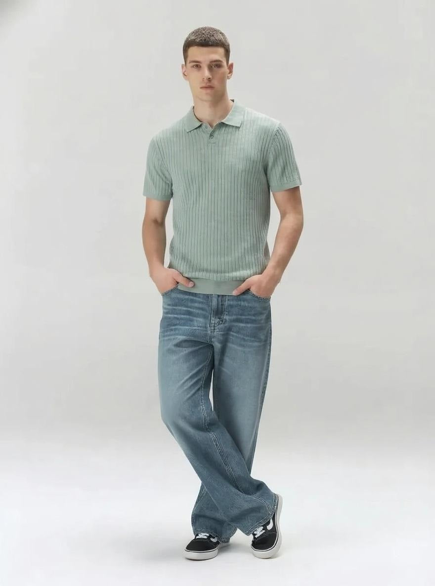 Men Fern Melange Striped Polo Collar T-shirt