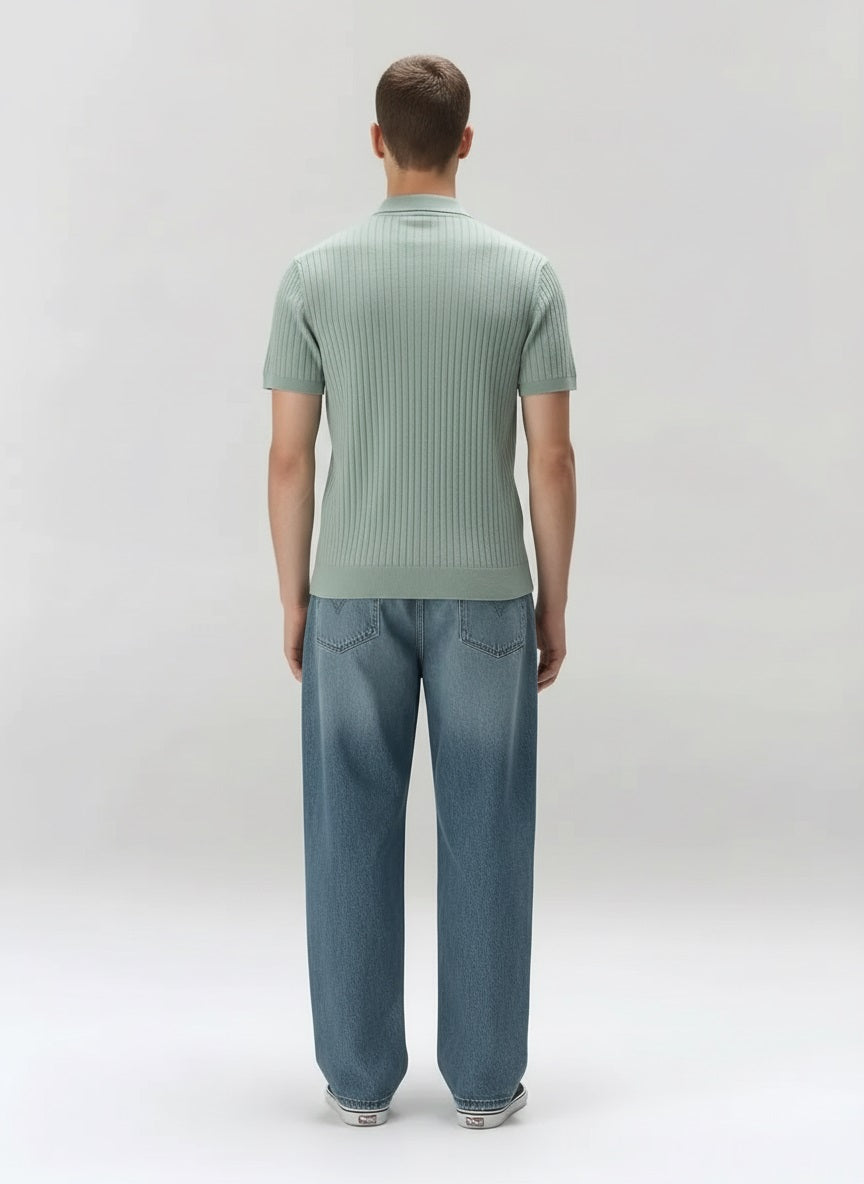 Men Fern Melange Striped Polo Collar T-shirt