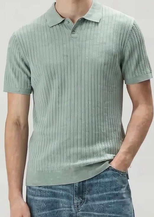 Men Fern Melange Striped Polo Collar T-shirt