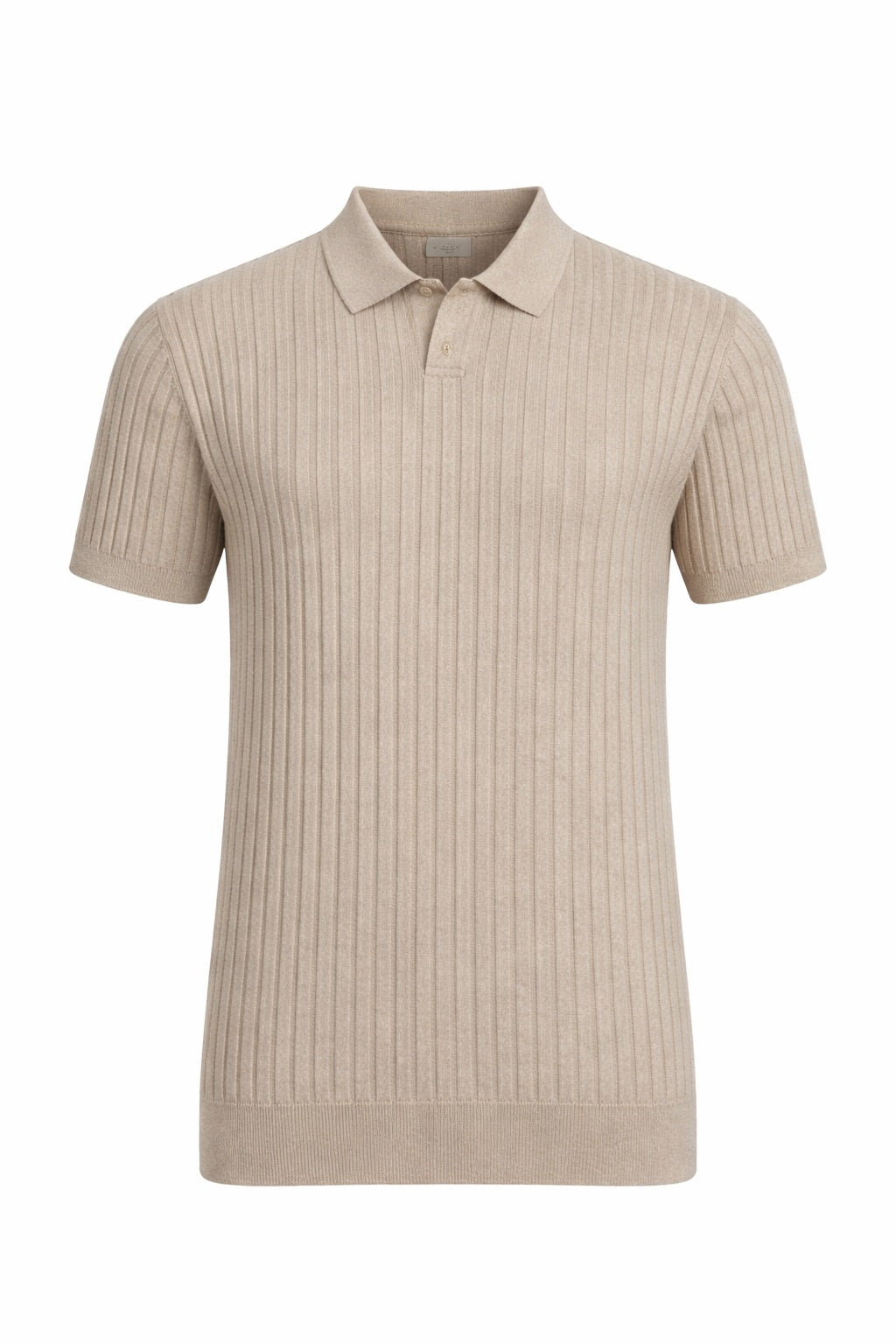 Men Khaki Melange Striped Polo Collar T-shirt
