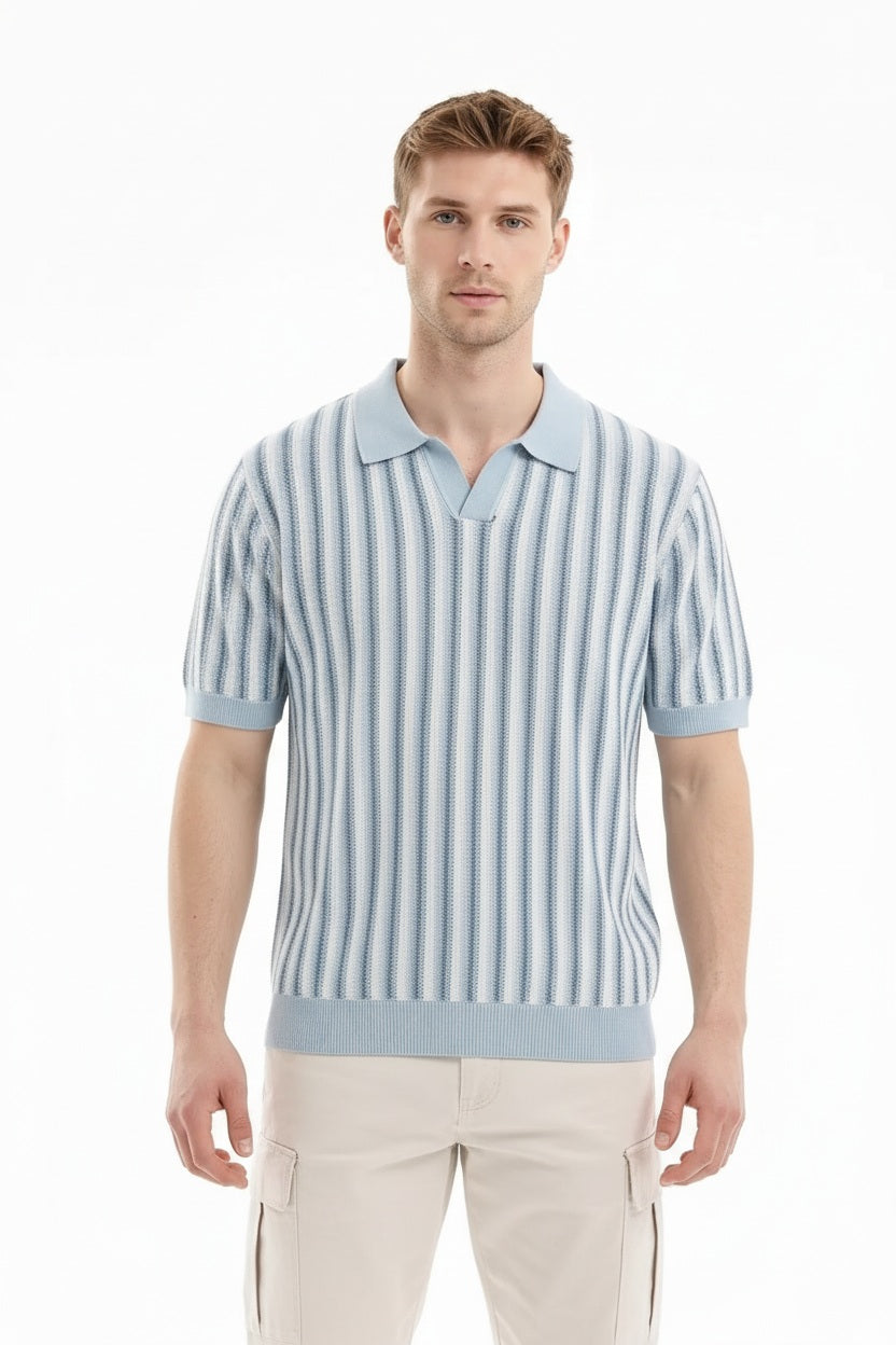 Men Sky Striped Polo Collar T-shirt